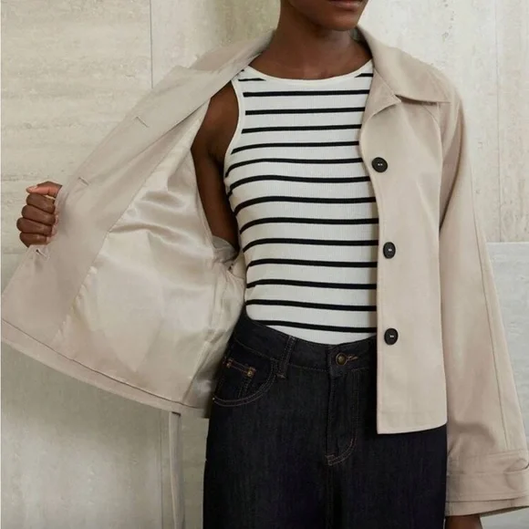 Cream tie belted French coat jacket, fully lined - Picture 6 of 6